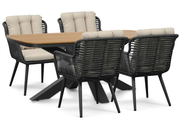 Coco Custa/Camila 180x100 cm dining tuinset 5-delig - Grijs-antraciet