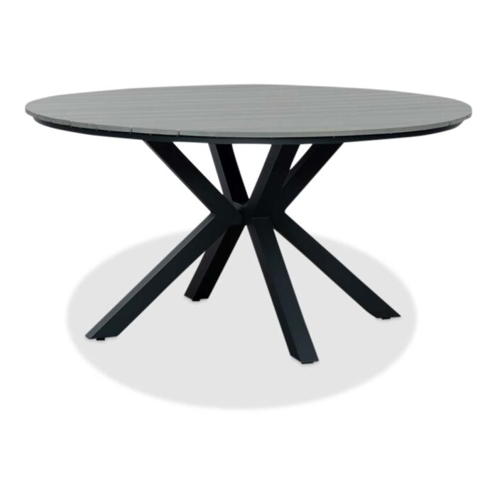 LUX outdoor living Cervo dining tuintafel 6 personen | polywood + aluminium | Grey | Ø144cm rond – Light Teak, Grijs