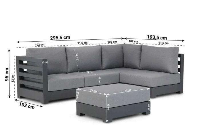 Santika Furniture Phantom hoek loungeset 5-delig - Grijs-antraciet