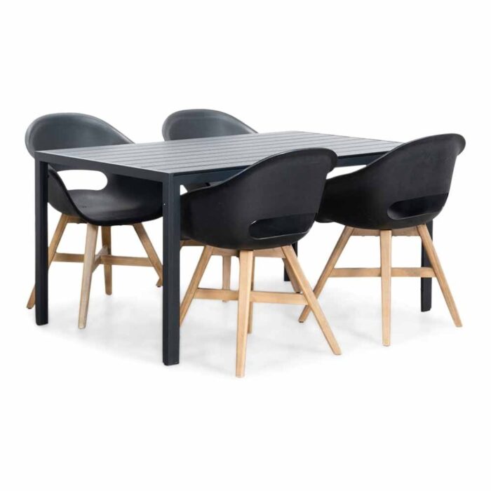 LUX outdoor living Manchester/Karlstad zwart dining tuinset | 4 personen | aluminium + kunststof | 150cm
