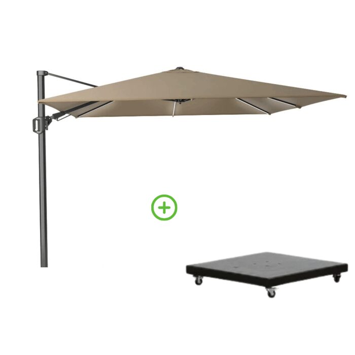 Platinum Challenger T² Glow zweefparasol | 300x300cm met Monza parasolvoet 90kg | taupe – Taupe – Naturel – Bruin