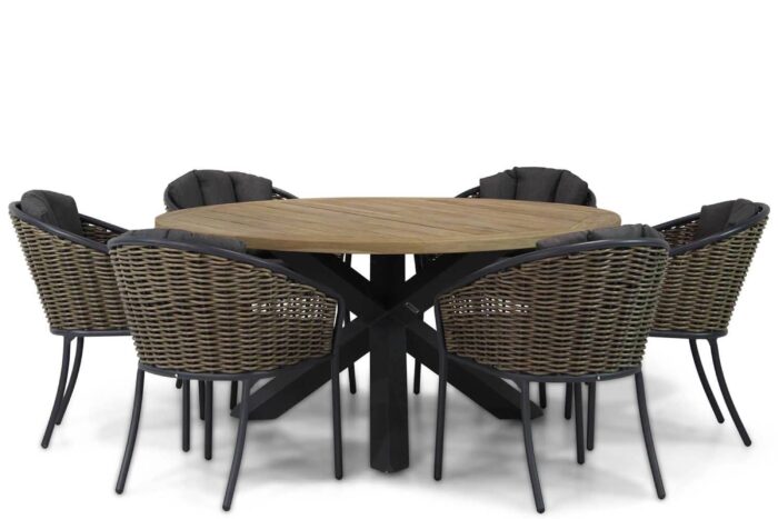 Santika Furniture Tika/Rockville 160 cm dining tuinset 7-delig – Grijs-antraciet