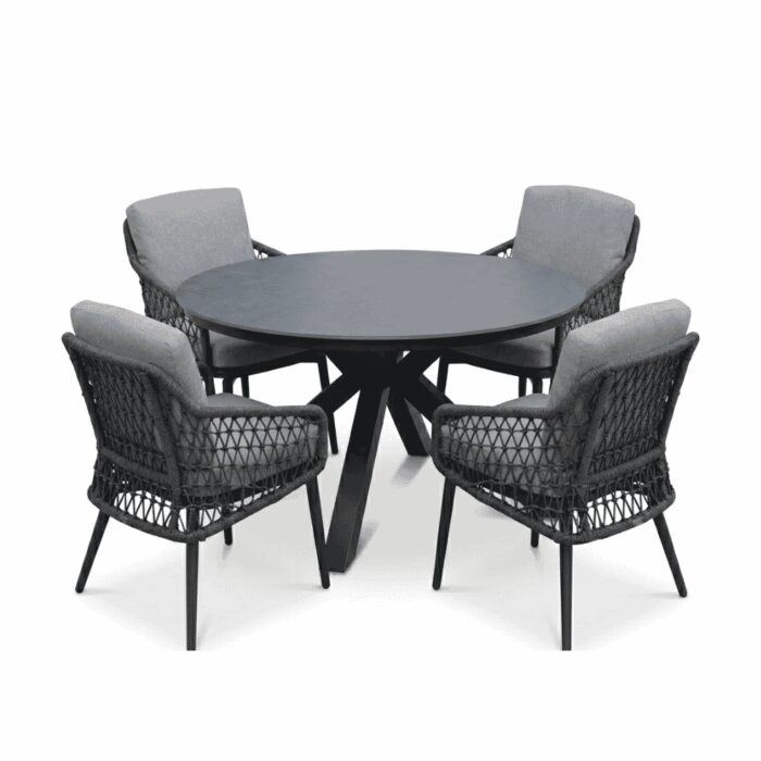 LUX outdoor living York/Vedra antraciet dining tuinset | 4 personen | sintered stone + touw | 150cm rond