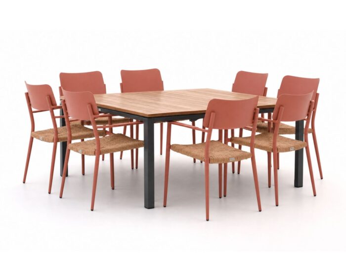 Bellagio tuinmeubelen Cino/Linosa 160x160cm dining tuinset 9-delig stapelbaar – Grijs