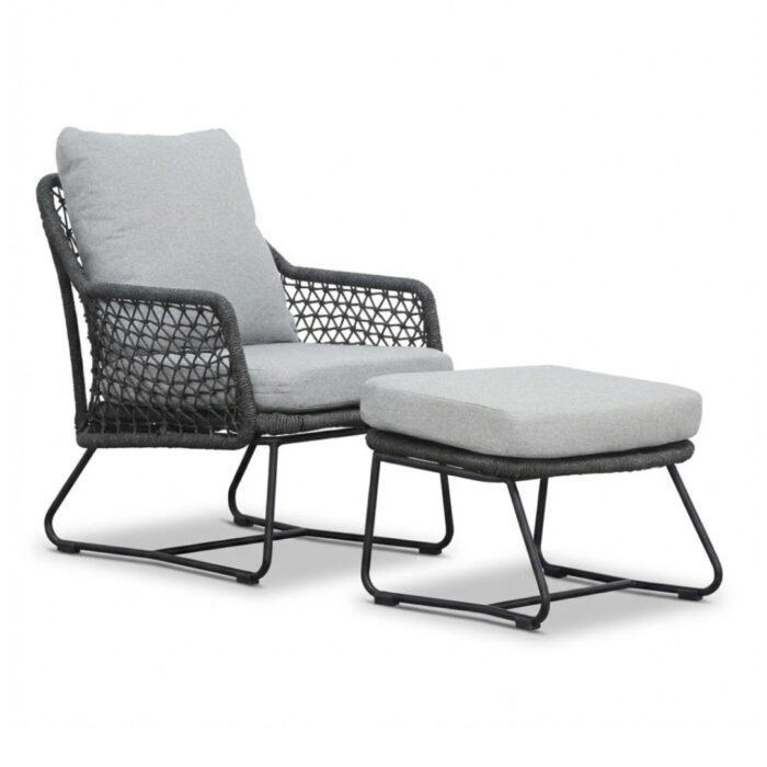 BUITEN living Gianna loungestoel tuin incl. voetenbank | touw + aluminium | Stone Grey