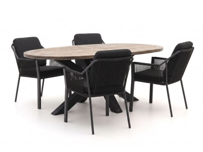 Tierra Outdoor Liv/ROUGH-Y Ellips 200cm dining tuinset 5-delig stapelbaar Laagste prijsgarantie!