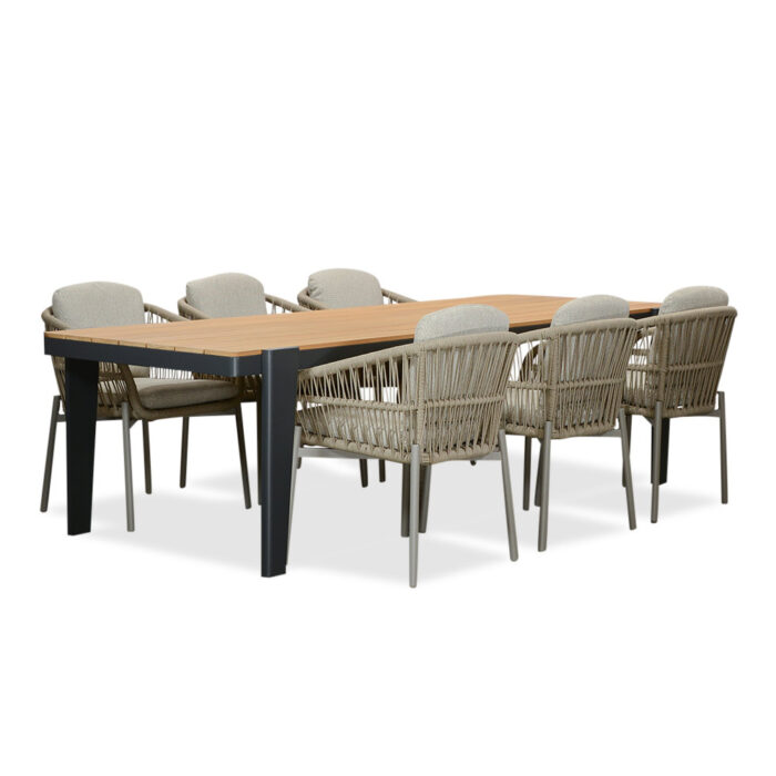 LUX outdoor living Vigo/Rico zand dining tuinset | 6 personen | teakhout + aluminium | 260cm