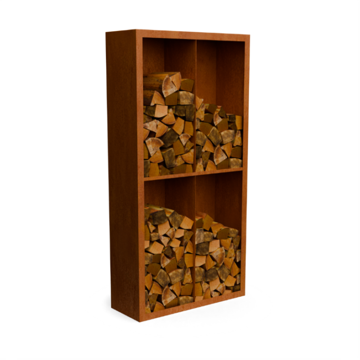 Geroba Egura cortenstaal Houtopslag 4 vakken met achterwand L100 x B38,5 x H200 cm – bruin