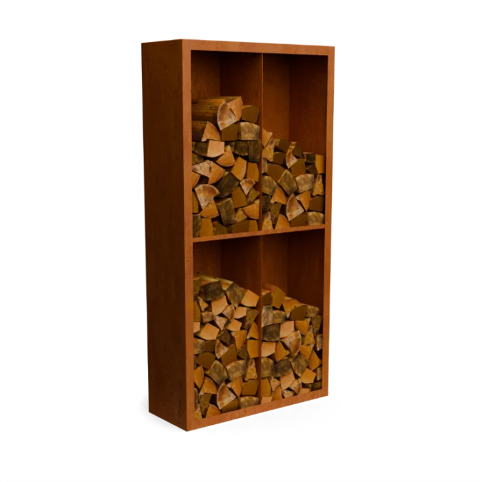 Geroba Egura cortenstaal Houtopslag 4 vakken met achterwand L100 x B38,5 x H200 cm - bruin