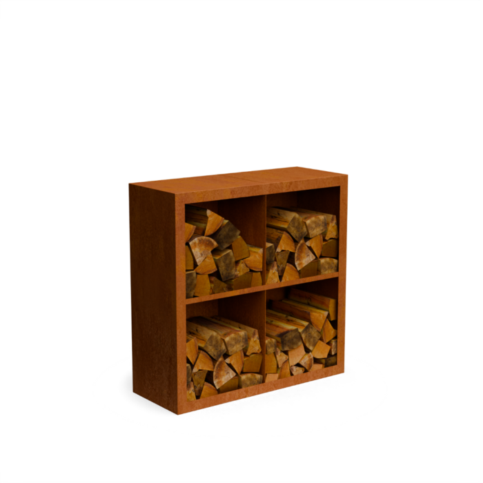 Geroba Egura cortenstaal Houtopslag 4 vakken met achterwand L100 x B38,5 x H100 cm – bruin
