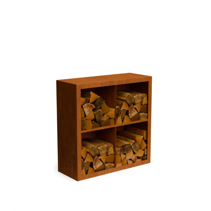 Geroba Egura cortenstaal Houtopslag 4 vakken met achterwand L100 x B38,5 x H100 cm - bruin
