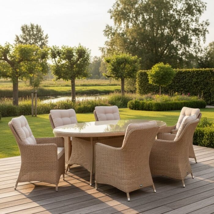 Denza Furniture Madrid Royal Sand dining tuinset | 6 personen | wicker | 200cm ovaal