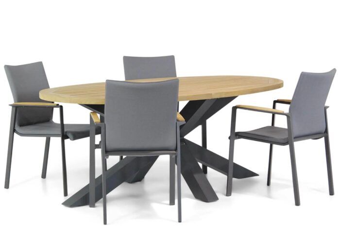 Lifestyle Garden Furniture Brandon/Brookline 200 cm ovaal dining tuinset 5-delig – Grijs-antraciet