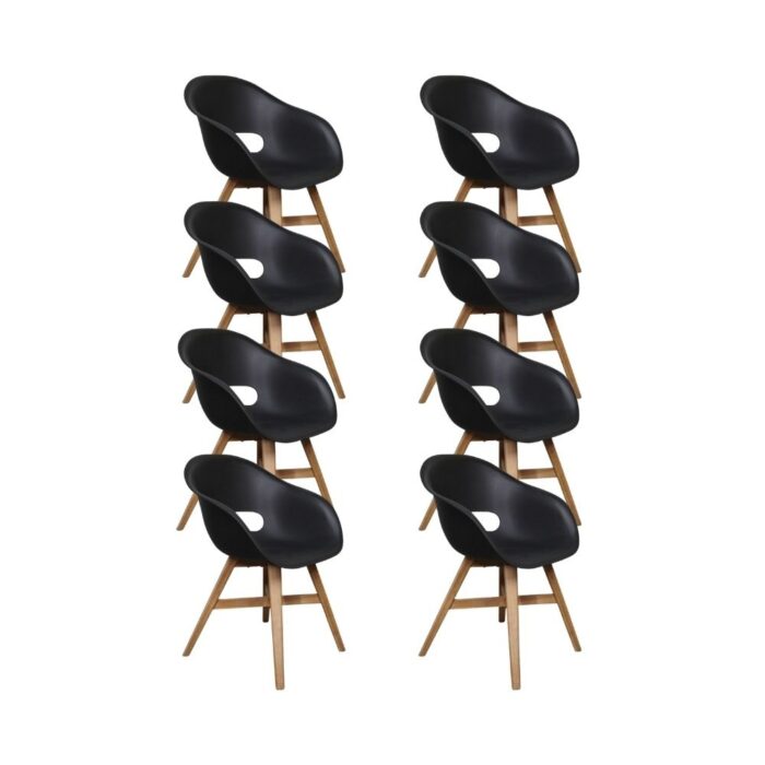 BUITEN living Karlstad dining tuinstoel set van 8 | kunststof + hardhout | zwart