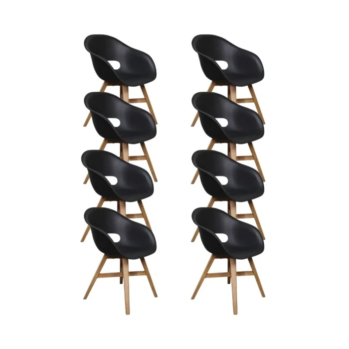BUITEN living Karlstad dining tuinstoel set van 8 | kunststof + hardhout | zwart
