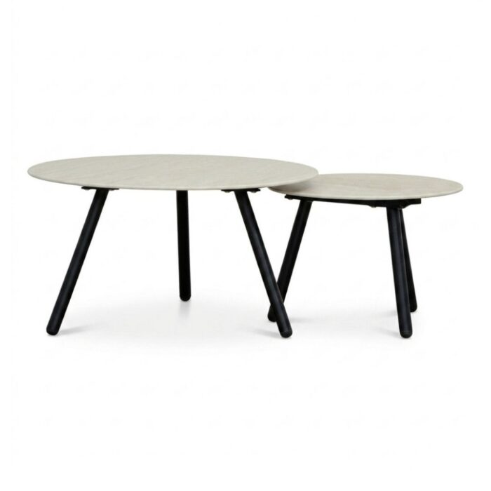 LUX outdoor living Telissa koffietafel set van 2 | sintered stone + aluminium | Marble Latte/antraciet