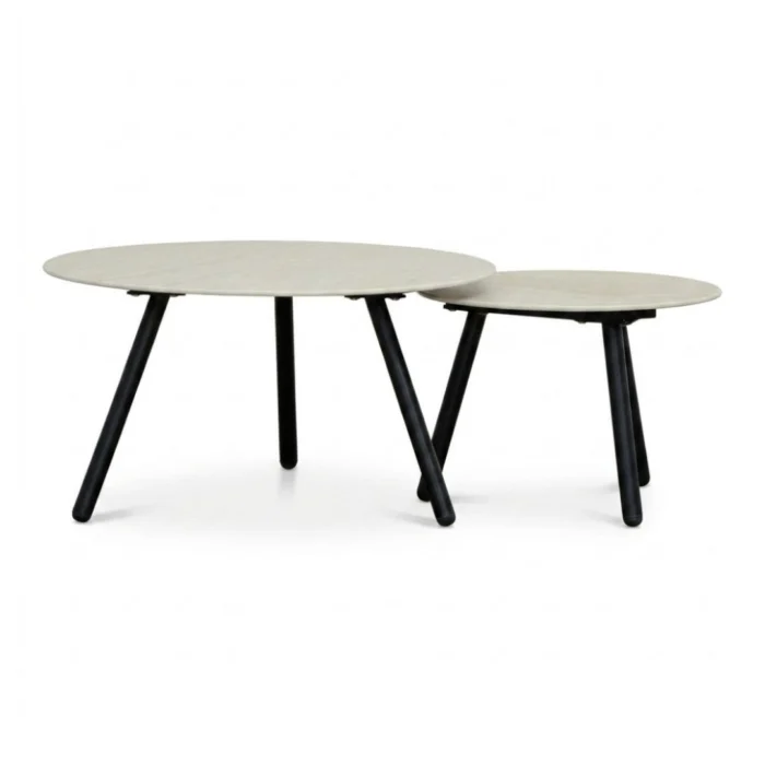 LUX outdoor living Telissa koffietafel set van 2 | sintered stone + aluminium | Marble Latte/antraciet