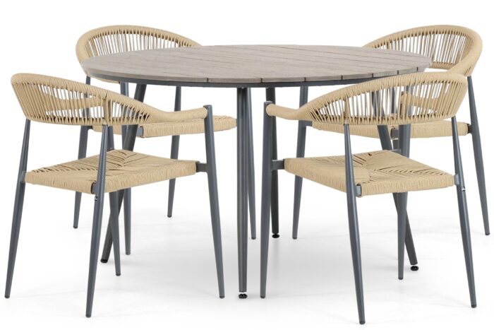 De Laan Projects Laan Granada/Matale 125 cm dining tuinset 5-delig – Taupe-naturel-bruin