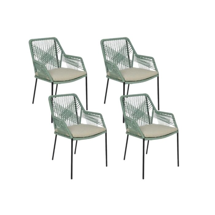 BUITEN living Seville dining tuinstoel stapelbaar set van 4 | touw + staal | mint