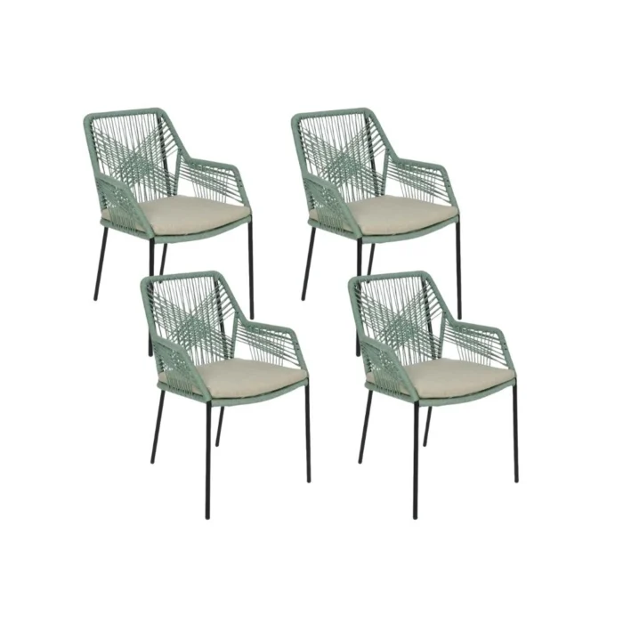 BUITEN living Seville dining tuinstoel stapelbaar set van 4 | touw + staal | mint