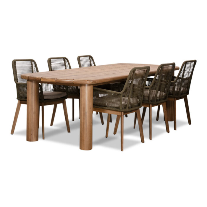 BUITEN living Laredo/Padua olijfgroen dining tuinset | 6 personen | hardhout + touw | 255cm