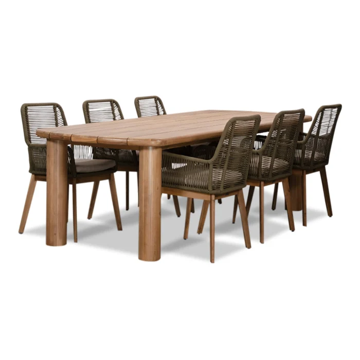 BUITEN living Laredo/Padua olijfgroen dining tuinset | 6 personen | hardhout + touw | 255cm