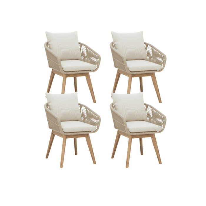 BUITEN living Bella dining tuinstoel set van 4 | touw + hardhout | zand – Naturel