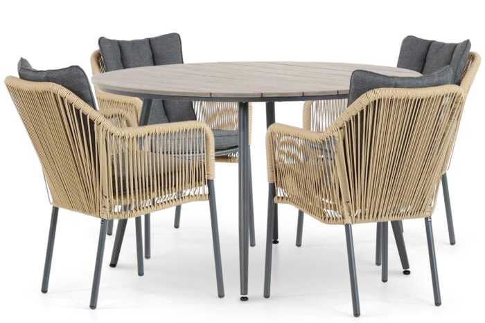 De Laan Projects Laan Marbella/Matale 125 cm dining tuinset 5-delig – Taupe-naturel-bruin
