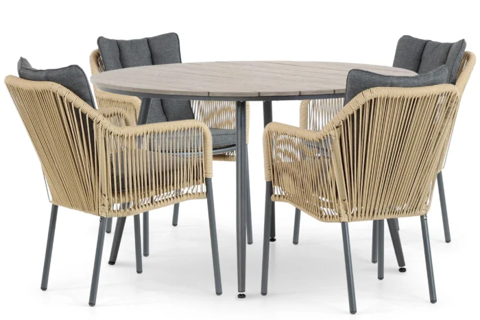 De Laan Projects Laan Marbella/Matale 125 cm dining tuinset 5-delig - Taupe-naturel-bruin