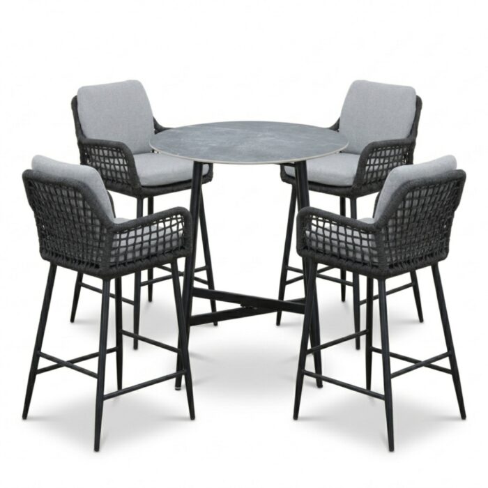 LUX outdoor living Santos Marble Grey/Valencia Stone Grey dining barset | 4 personen | sintered stone + touw | 90cm