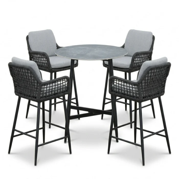 LUX outdoor living Santos Marble Grey/Valencia Stone Grey dining barset | 4 personen | sintered stone + touw | 90cm