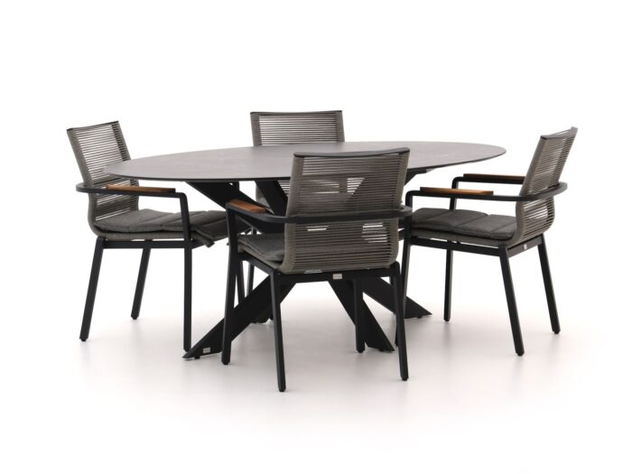 Bellagio tuinmeubelen Bellagio Marudo/Furato ellips 200cm dining tuinset 5-delig stapelbaar Laagste prijsgarantie! – Zwart