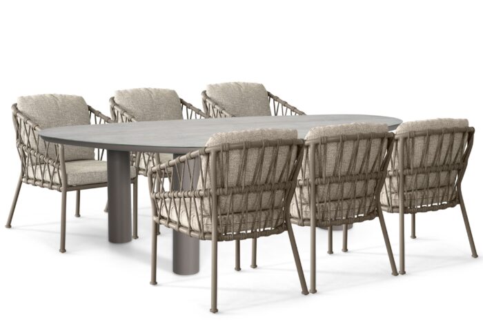 Santika Furniture Miyora/Voyage 240×120 cm dining tuinset 7-delig – Taupe-naturel-bruin