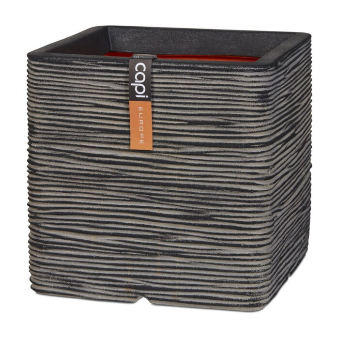 Capi europe Bloempot Pot vierkant rib NL 30x30x30 antraciet – zwart