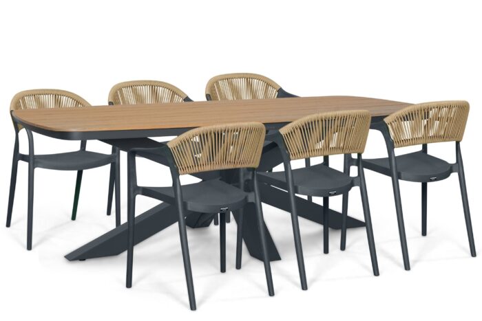 Domani Furniture Toscano/Camila 220×100 cm dining tuinset 7-delig – Grijs-antraciet