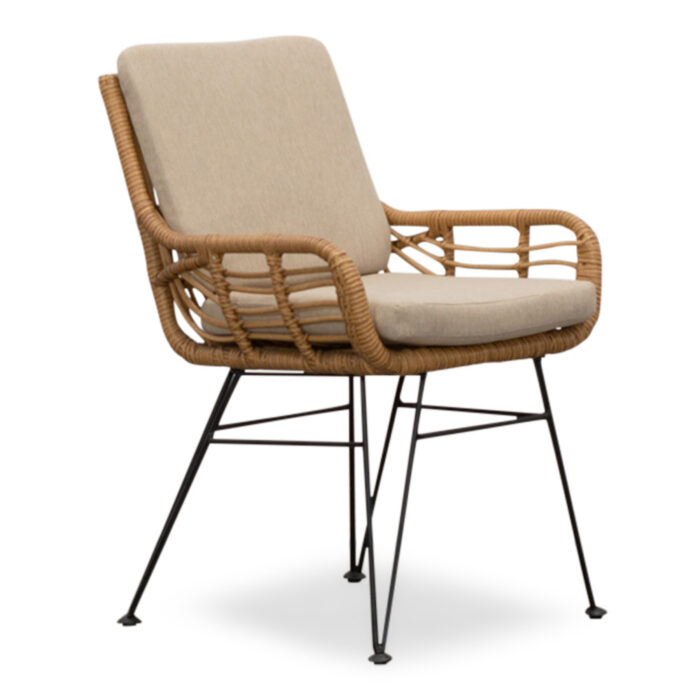 BUITEN living Carlos dining tuinstoel met kussens | wicker + RVS | Bamboo taupe