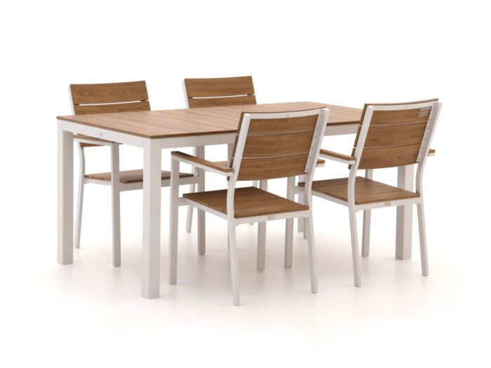 Bellagio tuinmeubelen Fidenza 160cm dining tuinset 5-delig stapelbaar – Wit