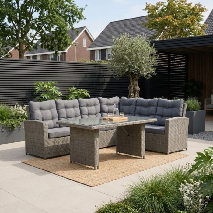 Denza Furniture Kopenhagen hoek loungeset 6 personen | wicker | Ash Grey | 3-delig 246x194cm