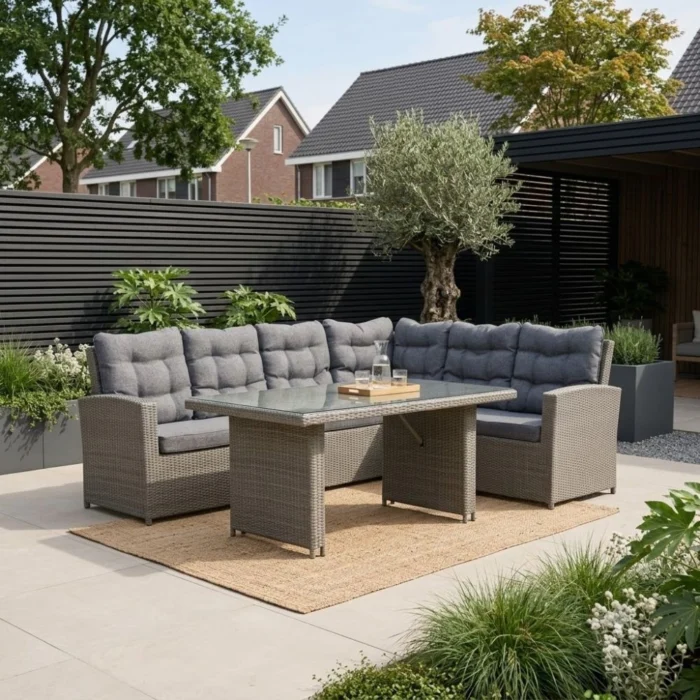 Denza Furniture Kopenhagen hoek loungeset 6 personen | wicker | Ash Grey | 3-delig 246x194cm