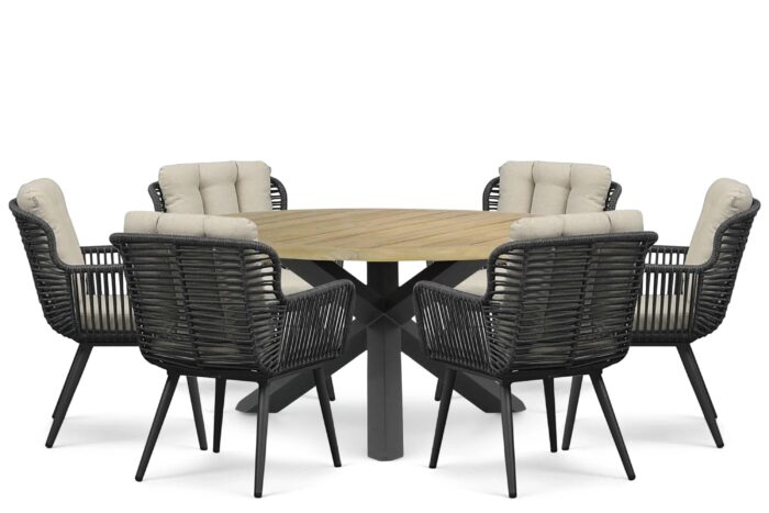 Coco Custa/Rockville 160 cm dining tuinset 7-delig – Grijs-antraciet