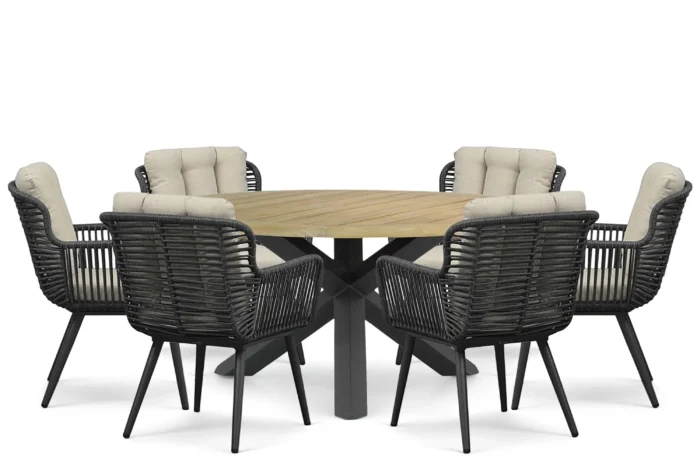 Coco Custa/Rockville 160 cm dining tuinset 7-delig - Grijs-antraciet