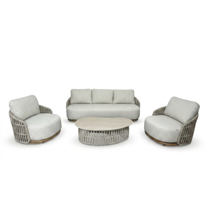 BUITEN living Sunvera stoel-bank loungeset | touw + aluminium | beige | 4-delig