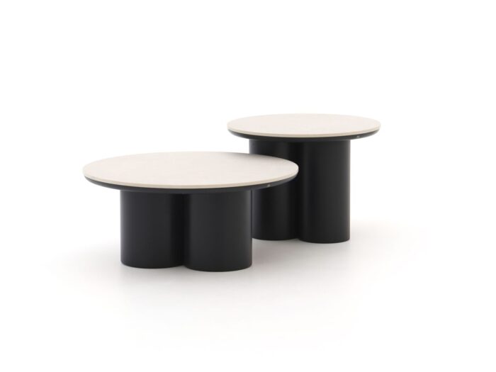 Apple Bee Tonga bijzet tuintafelset ø 80cm (h: 36cm)/ø 60cm (h: 44cm) Laagste prijsgarantie! – Zwart