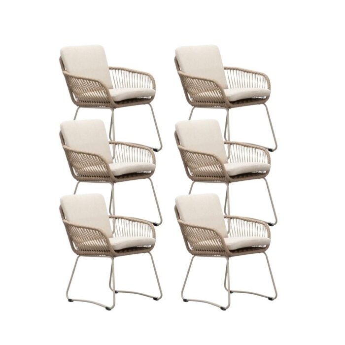 BUITEN living Harper dining tuinstoel set van 6 | touw + RVS | Sandstone – Zand