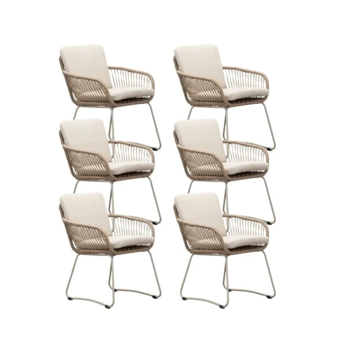 BUITEN living Harper dining tuinstoel set van 6 | touw + RVS | Sandstone - Zand