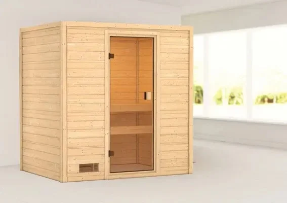 Karibu | Selena Sauna met Dakkraag | Biokachel 3,6 kW Externe Bediening