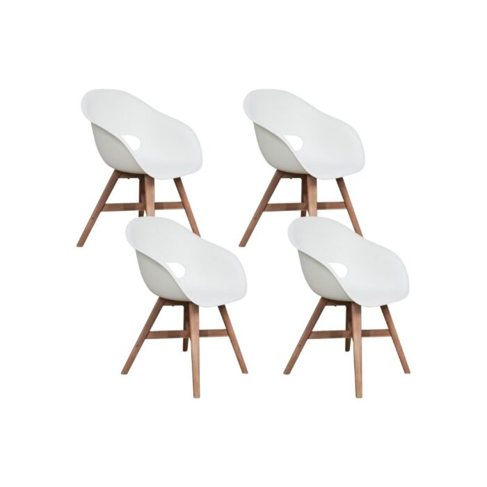 BUITEN living Karlstad dining tuinstoel set van 4 | kunststof + hardhout | wit