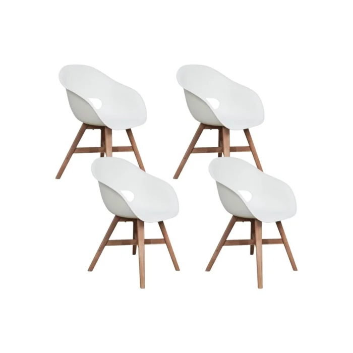 BUITEN living Karlstad dining tuinstoel set van 4 | kunststof + hardhout | wit