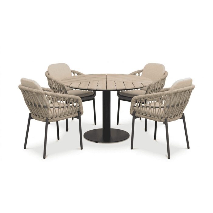 LUX outdoor living Sirena visgraat/Femke beige/antraciet dining tuinset | 4 personen | polywood + touw | Ø120cm rond