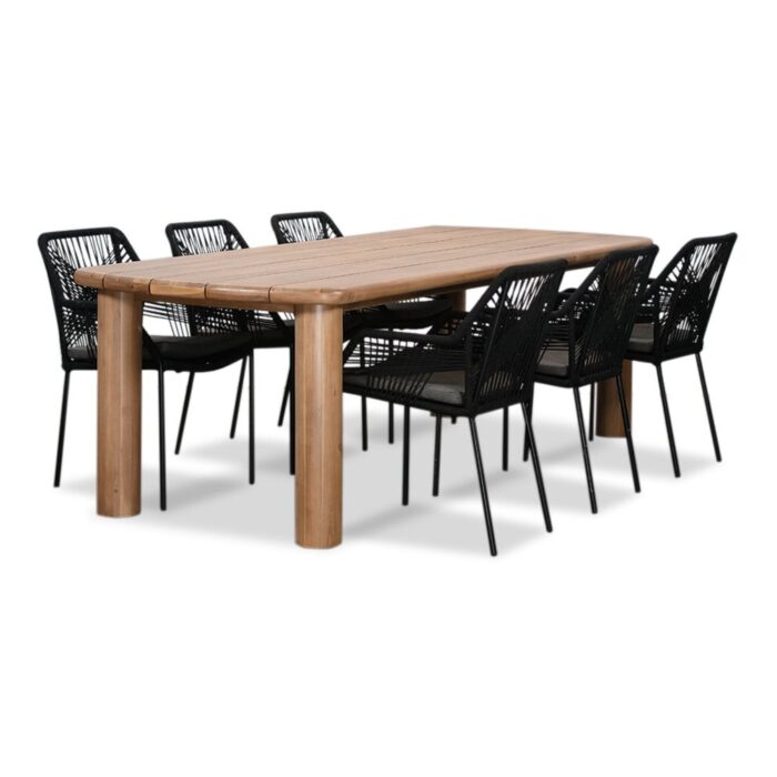 BUITEN living Laredo/Seville zwart dining tuinset | 6 personen | hardhout + touw | 255cm – Grijs